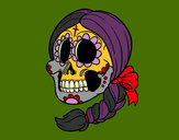 Dibujo Calavera mejicana con trenza pintado por queyla