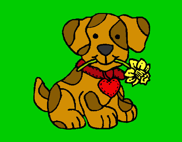 Dibujo Cachorro con una flor en la boca pintado por JuanMar3