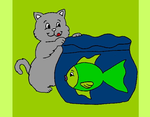 Dibujo Gato y pez pintado por JuanMar3