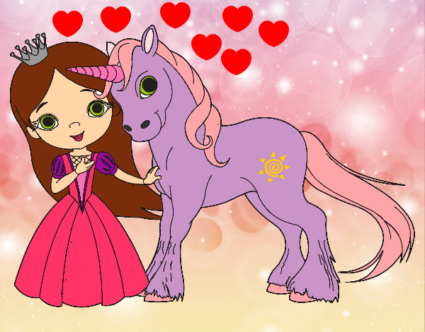 Dibujo Princesa y unicornio pintado por dianita12