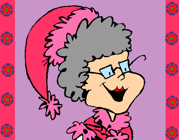 Dibujo Abuela con gorro navideño pintado por dianita12