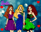 Dibujo Barbie y sus amigas vestidas de fiesta pintado por Dako