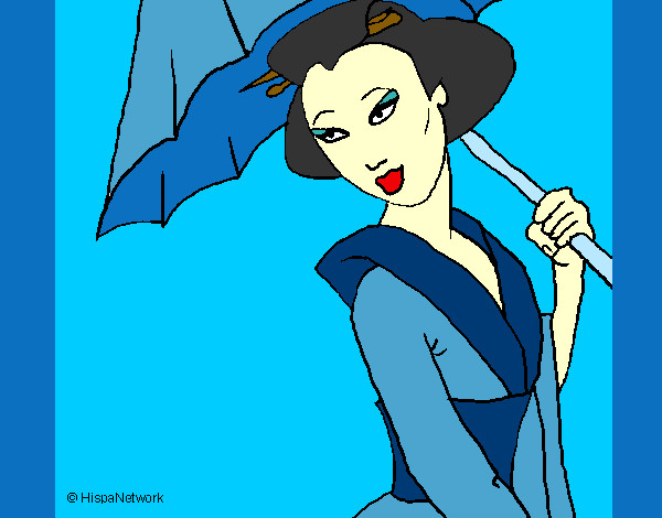 Dibujo Geisha con paraguas pintado por yarco94