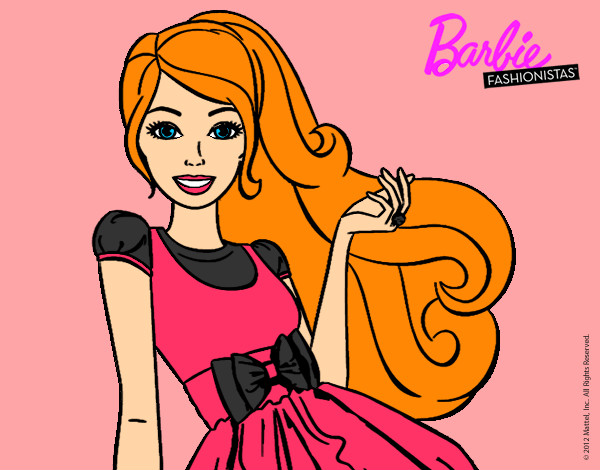 Dibujo Barbie con su vestido con lazo pintado por Adriana11