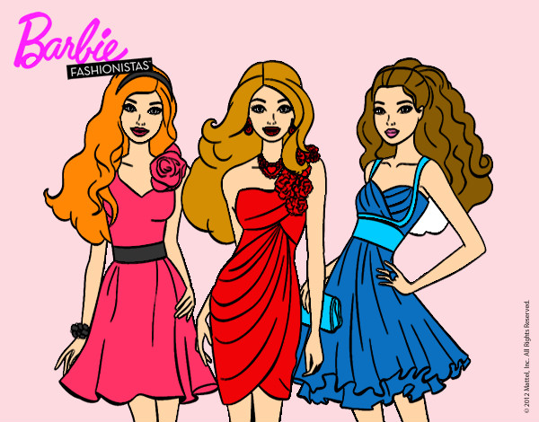 Dibujo Barbie y sus amigas vestidas de fiesta pintado por Adriana11