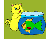 Dibujo Gato y pez pintado por alex1111