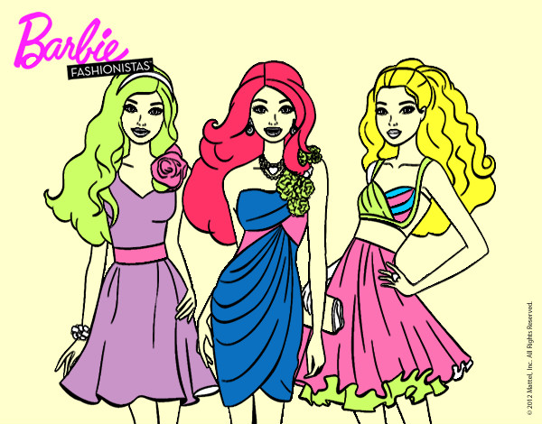 Dibujo Barbie y sus amigas vestidas de fiesta pintado por cristal08