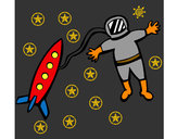 Dibujo Cohete y astronauta pintado por alejus3