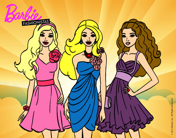 Dibujo Barbie y sus amigas vestidas de fiesta pintado por Diamond