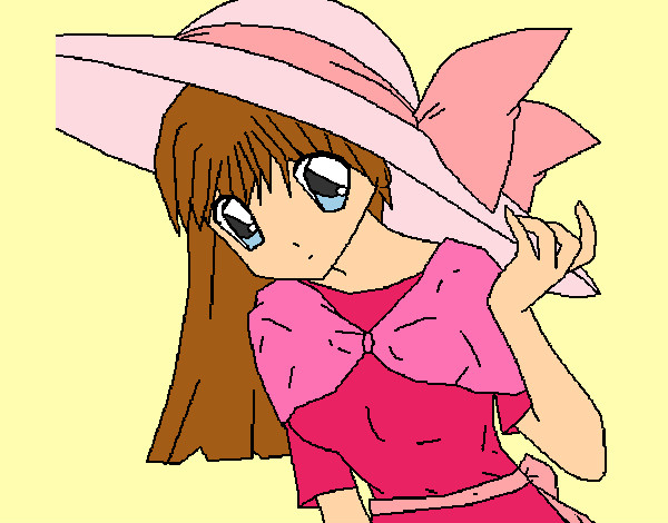 Dibujo Chica con sombrero pamela pintado por Diamond