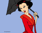 Dibujo Geisha con paraguas pintado por Diamond
