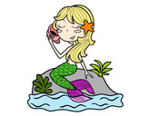 Dibujo Sirena sentada en una roca con una caracola pintado por valen3711
