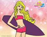 Dibujo Barbie con tabla de surf pintado por m-o-r-e-