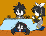 Dibujo Miku, Rin y Len desayunando pintado por AllukaZ