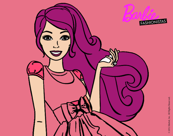 Dibujo Barbie con su vestido con lazo pintado por tilditus