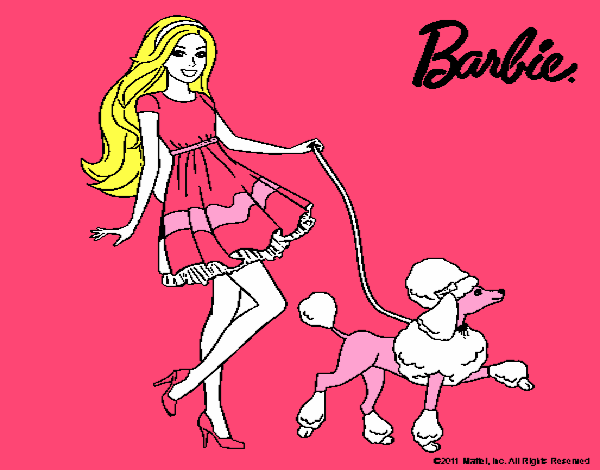 Barbie paseando a su mascota