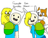 Dibujo Finn y Jake con Fionna y Cake pintado por mikuo