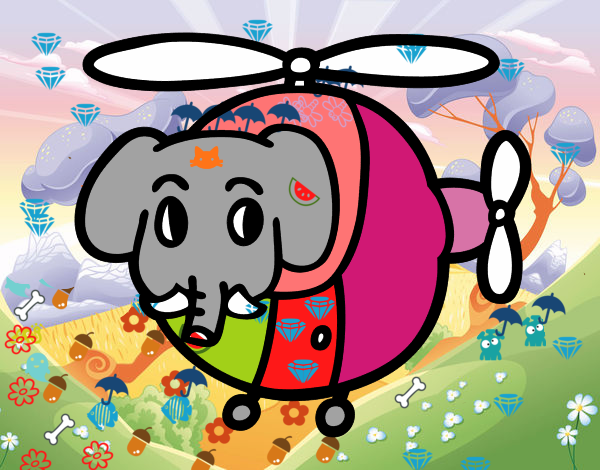 Helióptero con elefante