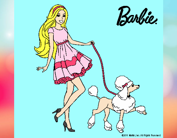 Barbie paseando a su mascota