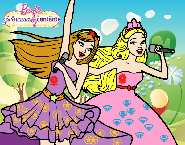 Barbie y la princesa cantando