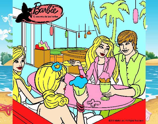 Dibujo Barbie y sus amigos en la heladería pintado por tilditus
