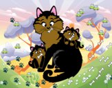 Dibujo Mamá gata y gatitos pintado por gatitos3