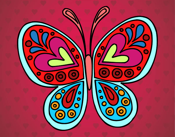 Dibujo De Mariposa De Colores Y Corazones Pintado Por En Dibujosnet