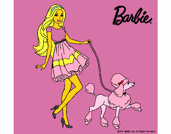 Barbie paseando a su mascota