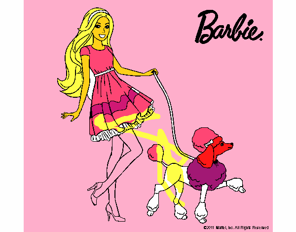 Barbie paseando a su mascota