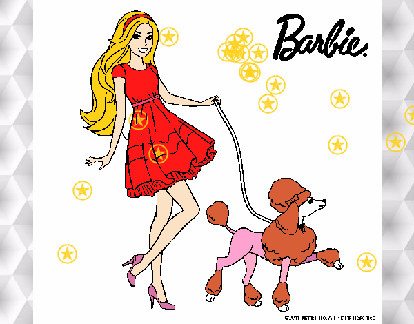 Barbie paseando a su mascota