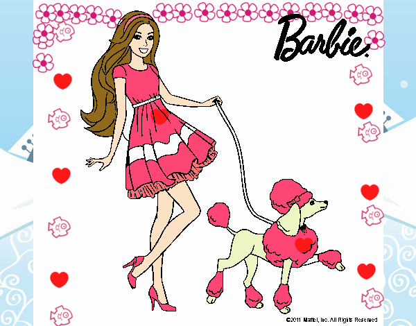 Barbie paseando a su mascota