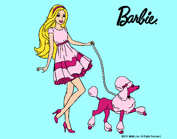 Barbie paseando a su mascota