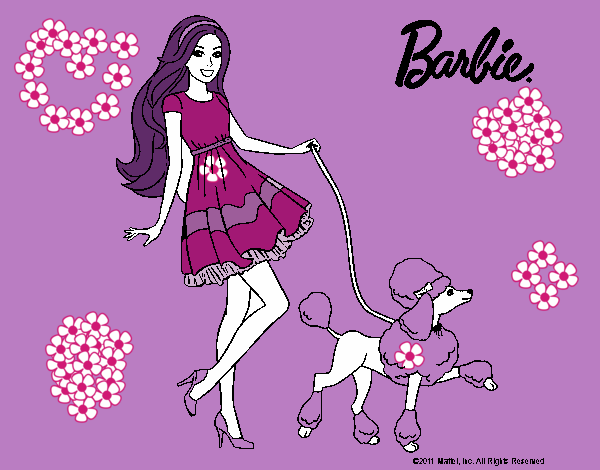 Barbie paseando a su mascota