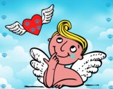 Cupido y corazón con alas