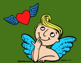 Cupido y corazón con alas