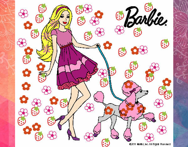 Barbie paseando a su mascota