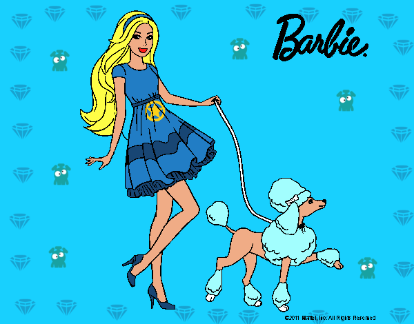 Barbie paseando a su mascota