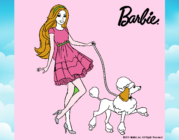 Barbie paseando a su mascota