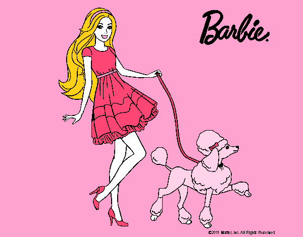 Barbie paseando a su mascota