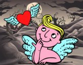 Cupido y corazón con alas