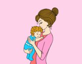 Dibujo Madre cogiendo al bebé pintado por luybalto
