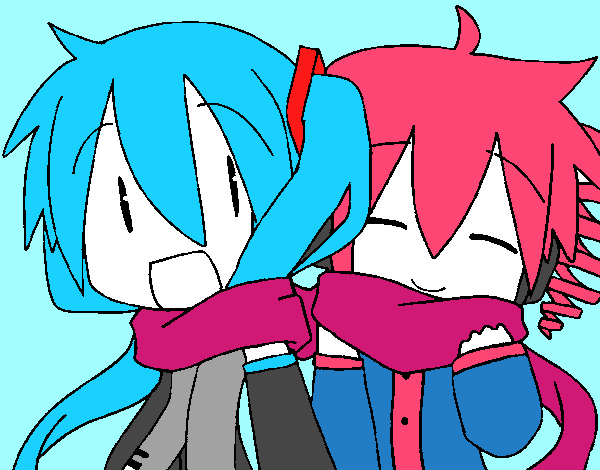 Miku y Len con bufanda