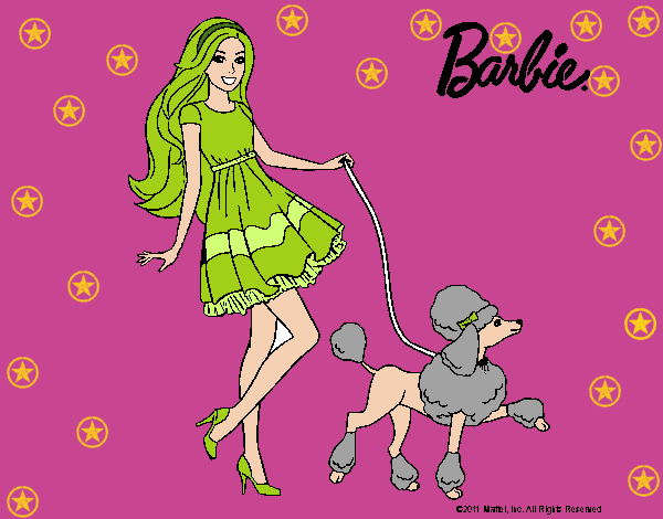 Barbie paseando a su mascota