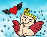 Cupido y corazón con alas