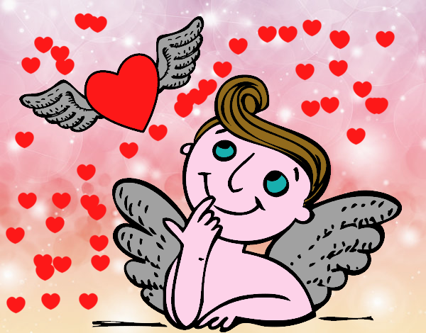 Cupido y corazón con alas