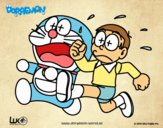 Dibujo Doraemon y Nobita corriendo pintado por SUPERDUPER