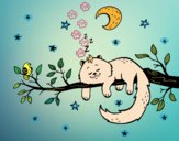 Dibujo El gato y la luna pintado por tilditus