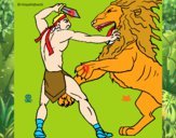 Dibujo Gladiador contra león pintado por leonado
