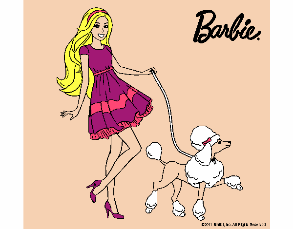 Barbie paseando a su mascota