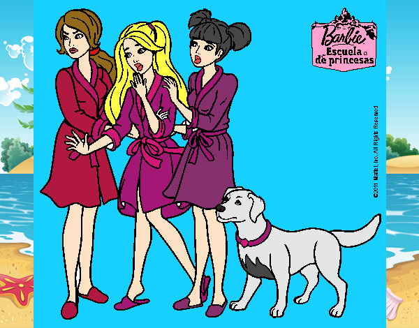 Dibujo Barbie y sus amigas en bata pintado por sofia04